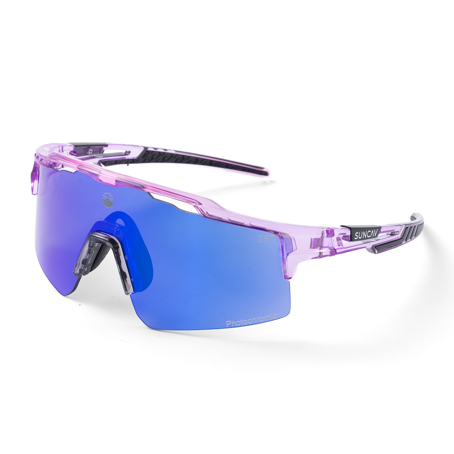 Photochromic, polarized, and ultra-resistant sports sunglasses.