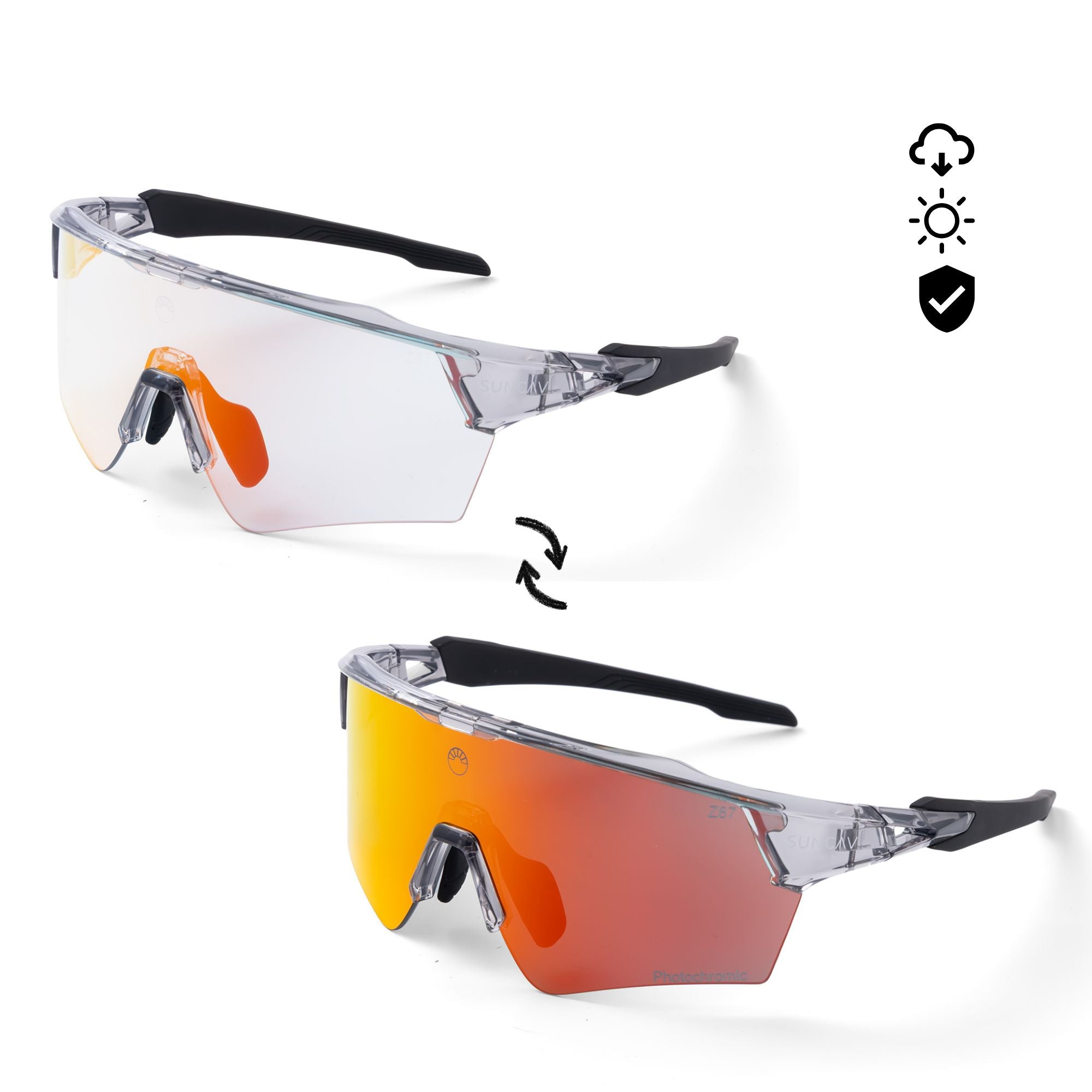 Photochromic, and ultra-resistant sports sunglasses.